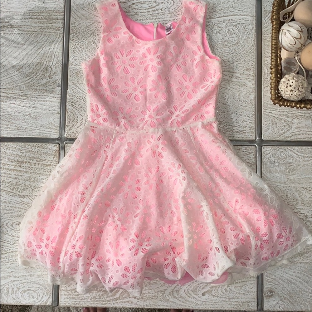 Beautees cream and pink fit and flare dress Medium